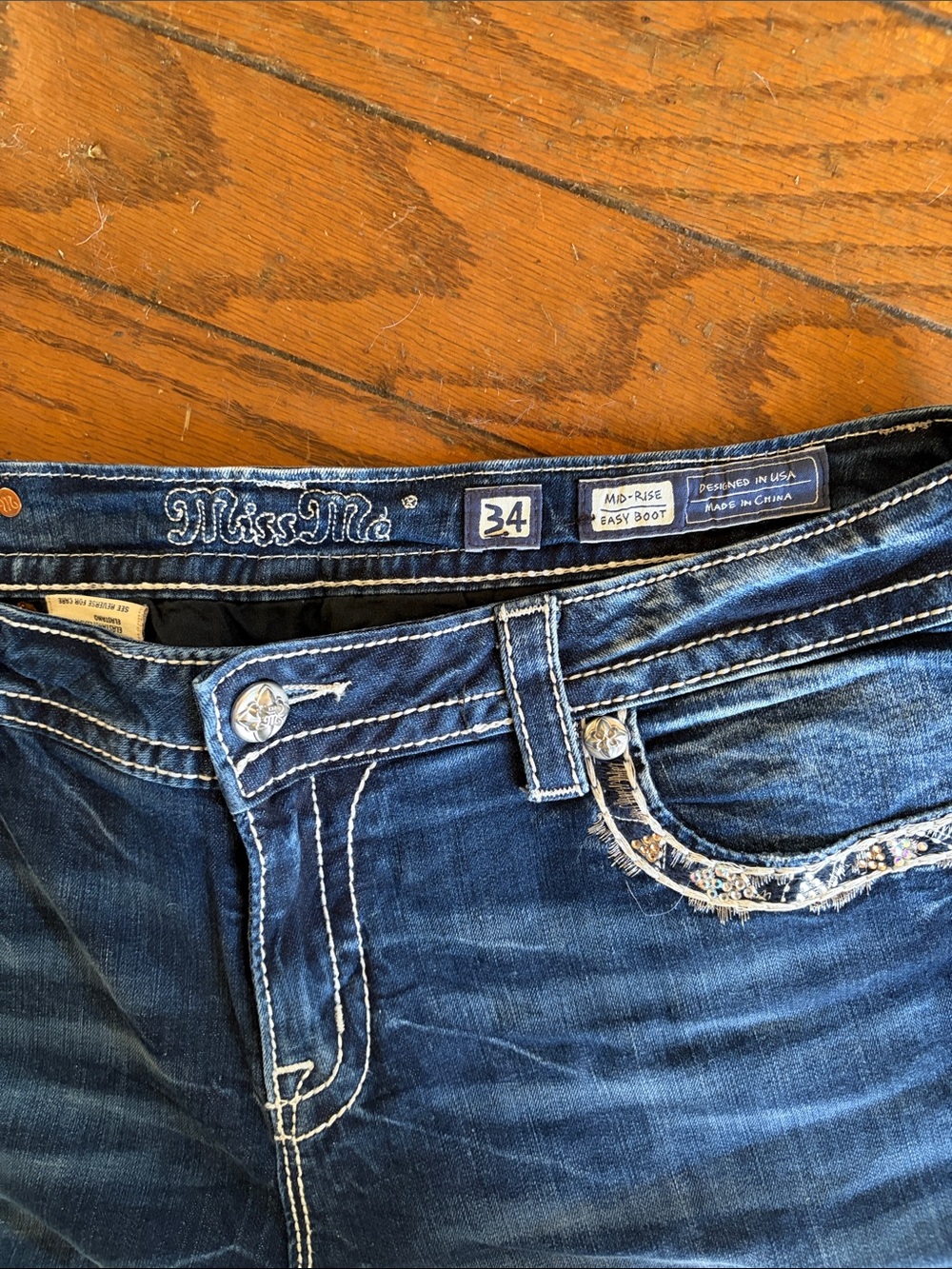 Miss Me Medium Blue Embellished Back-Pocket Bootcut Jeans - Picture 5 of 7